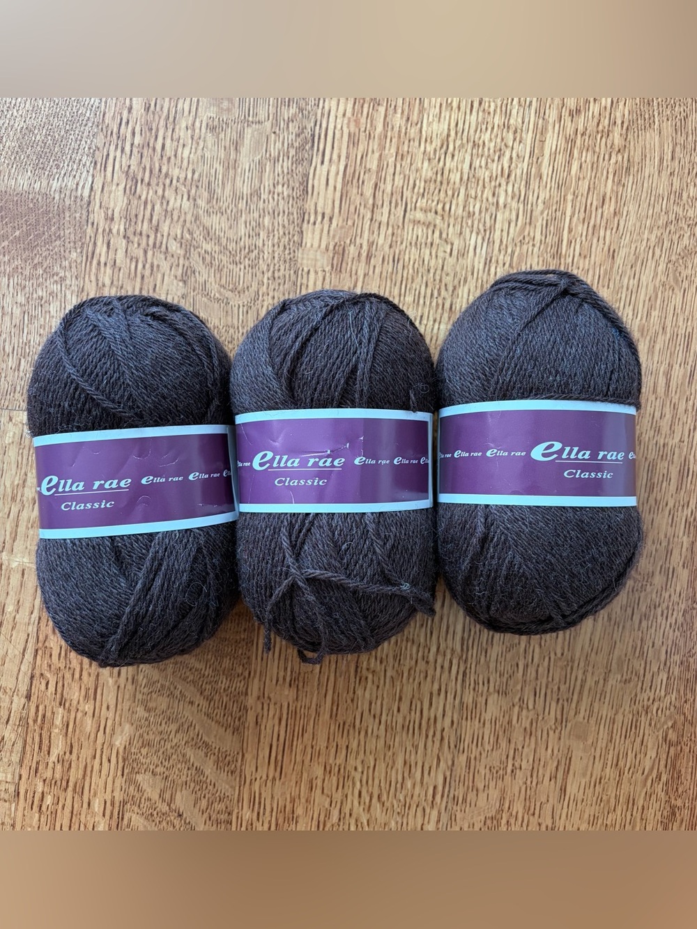 Lot of 3 Skeins Ella Rae Classic 100% Wool Yarn #111 Chocolate Heather Brown